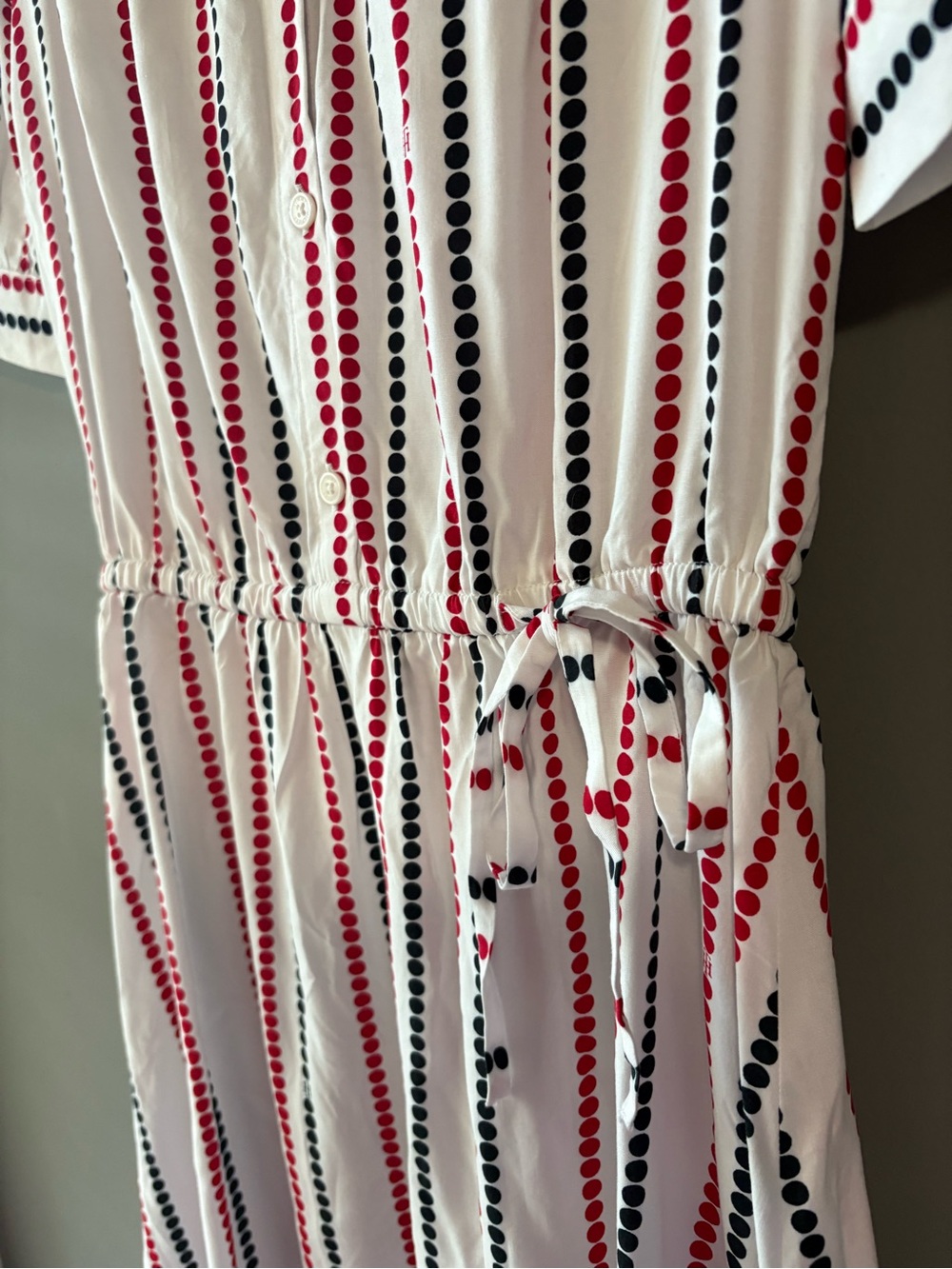 Tommy Hilfiger Striped Shirt Dress XS Red Black White Tie Waist - Picture 5 of 9